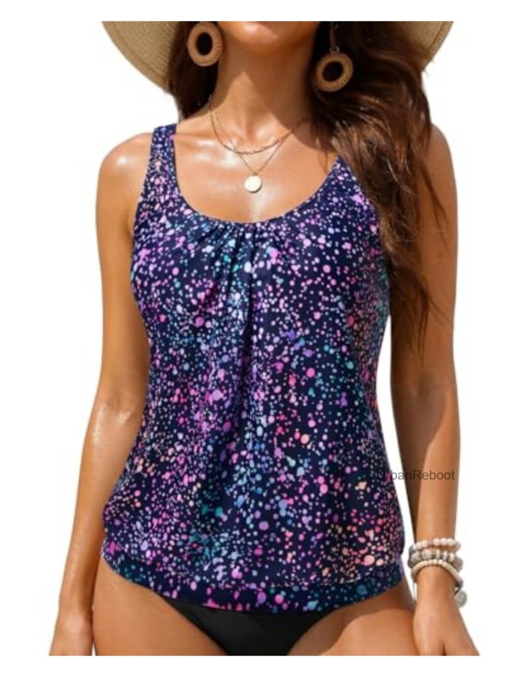 Yonique Blouson Tankini Top Loose Fit Modest Swim Top